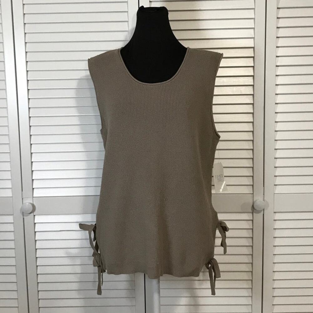 NWT Time & Tru Taupe Brown Ribbed Knit Side Tie Sweater Tank Top XL